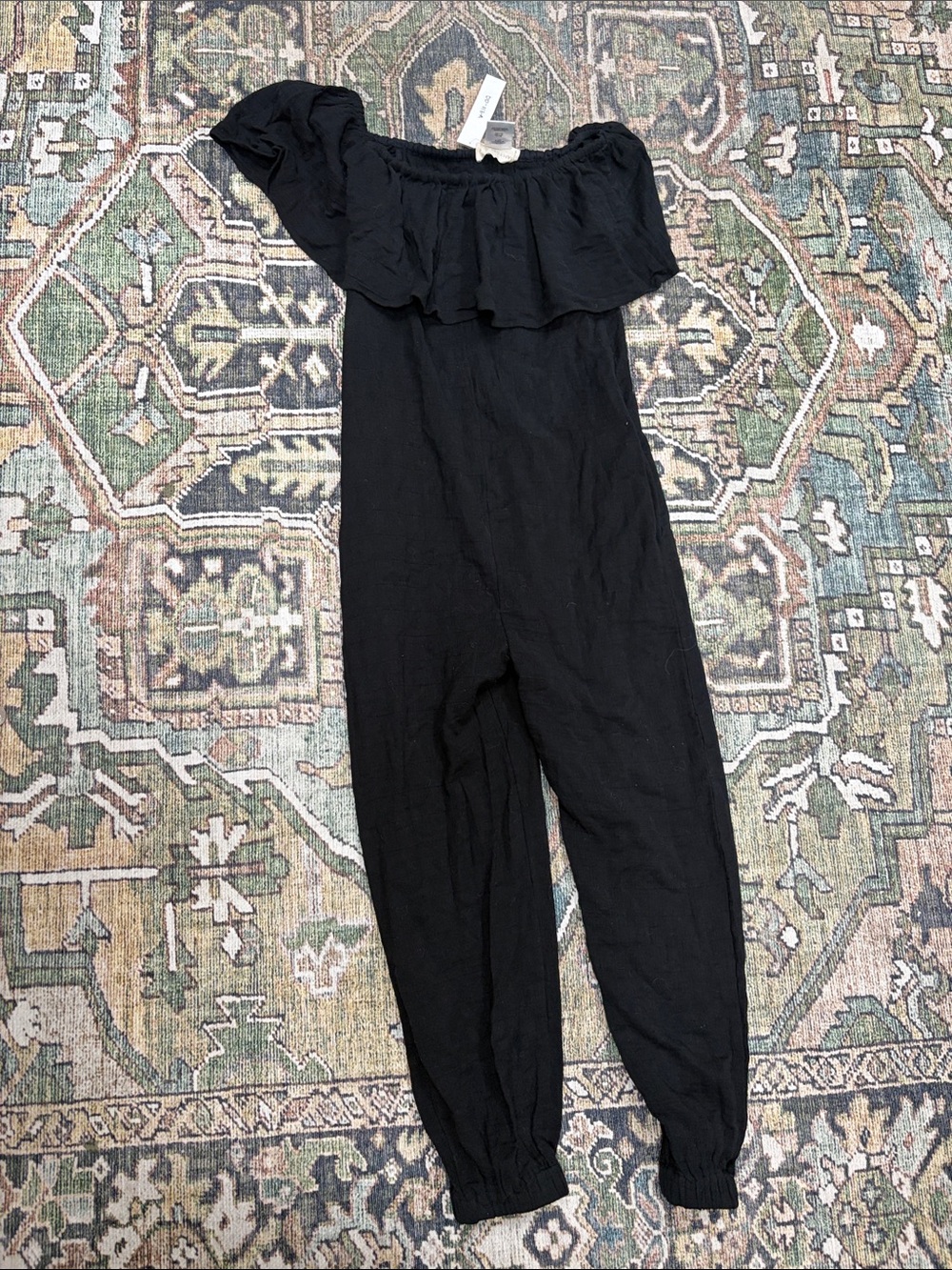 Mara Hoffman Fifi Off-Shoulder Black Jumpsuit with Ruffle Bodice